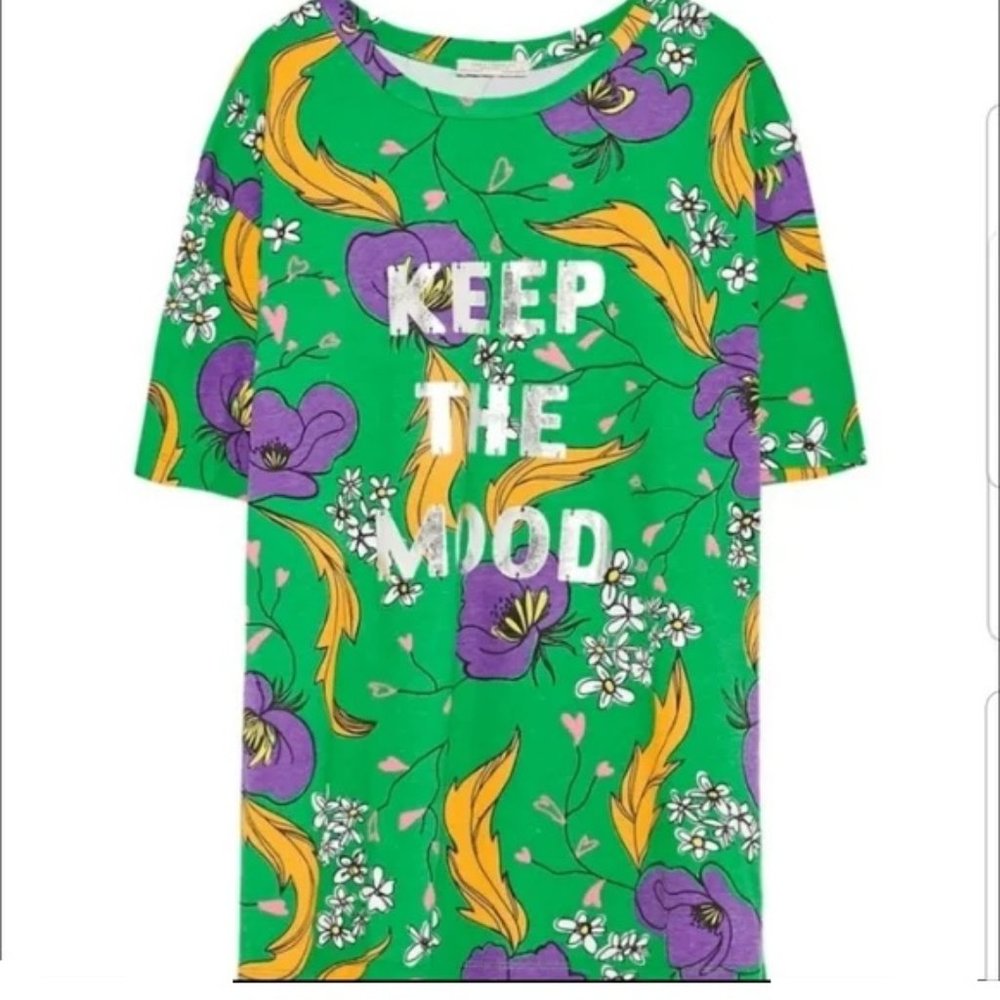 Zara TRF Trafaluc "Keep the Mood" Print Floral T-Shirt, Small